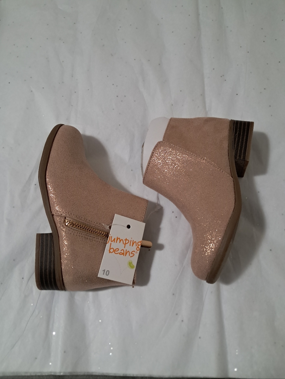 Jumping Beans Girls' Glitter Rosegold Ankle Boots Sz. 10